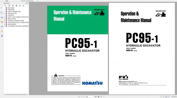 Komatsu Hydraulic Excavator PC95 1 Operation Maintenance Manual WEADPC9501