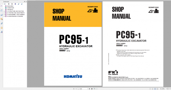 Komatsu Hydraulic Excavator PC95 1 Shop Manual WEBMPC9500
