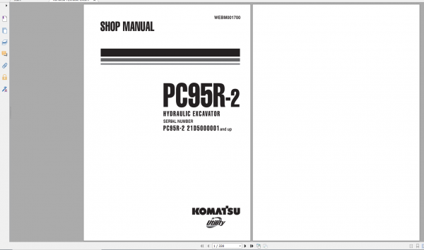 Komatsu Hydraulic Excavator PC95R 2 Shop Manual WEBM001700