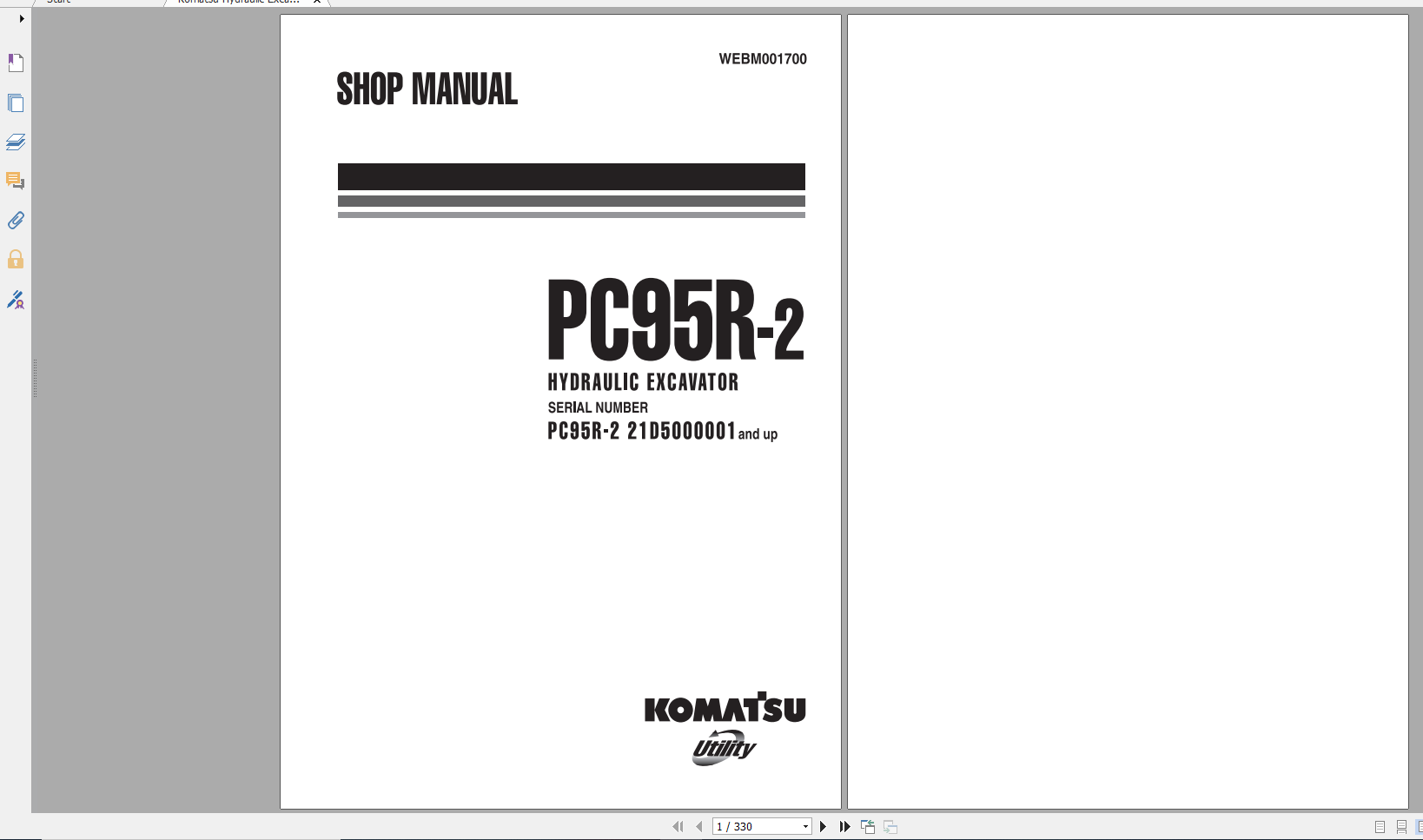 Komatsu Hydraulic Excavator PC95R 2 Shop Manual WEBM001700