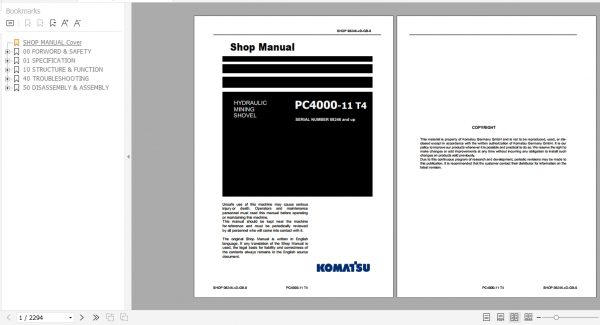 Komatsu Hydraulic Mining Shovel PC4000 11 T4 Shop Manual GZEBM08246 0