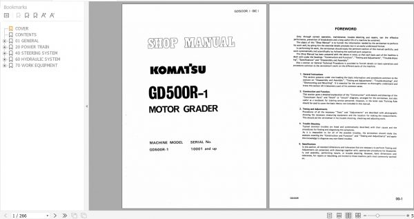 Komatsu Motor Frader GD500R 1 Shop Manual GD500R 1 BE1