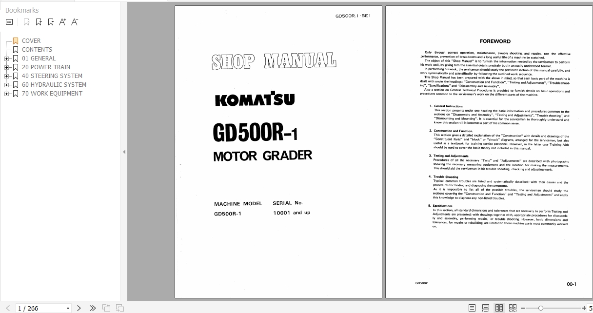 Komatsu Motor Frader GD500R 1 Shop Manual GD500R 1 BE1
