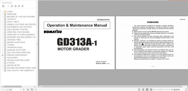 Komatsu Motor Grader GD313A 1 Operation Maintenance Manual SEAM02C80102
