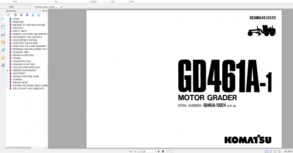 Komatsu Motor Grader GD461A 1 Operation Maintenance Manual SEAMG4610103