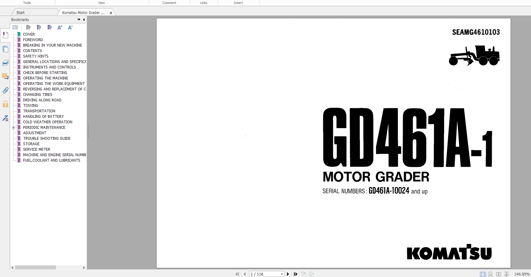 Komatsu Motor Grader GD461A 1 Operation Maintenance Manual SEAMG4610103