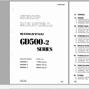 Komatsu Motor Grader GD500 2 Series Shop Manual SEBM023AB07