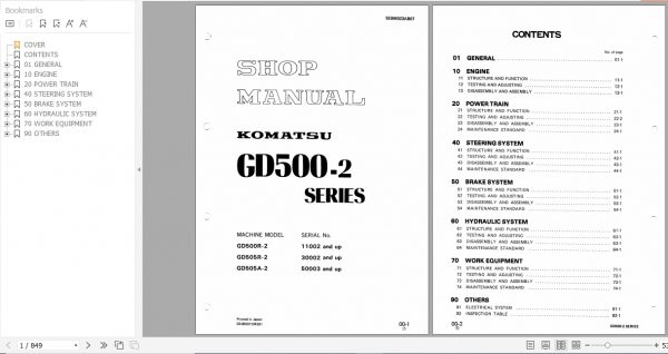 Komatsu Motor Grader GD500 2 Series Shop Manual SEBM023AB07