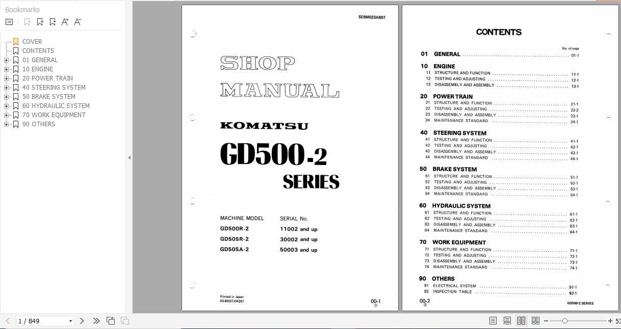 Komatsu Motor Grader GD500 2 Series Shop Manual SEBM023AB07