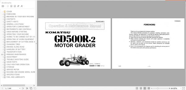 Komatsu Motor Grader GD500R 2 Operation Maintenance Manual SEAM23AB01