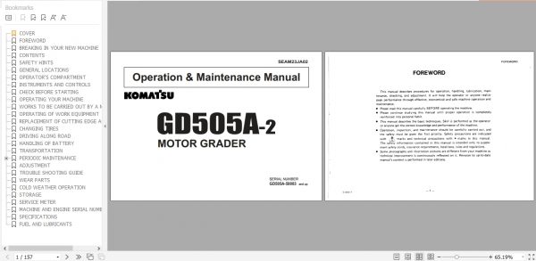 Komatsu Motor Grader GD505A 2 Operation Maintenance Manual SEAM23JA02