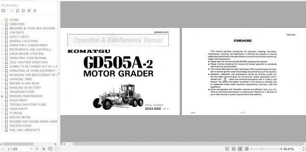 Komatsu Motor Grader GD505A 2 Operation Maintenance Manual SEAM23JZ01