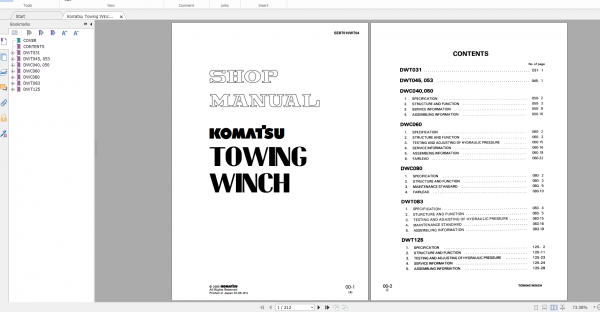 Komatsu Towing Winch Shop Manual SEBT010WT04 2005