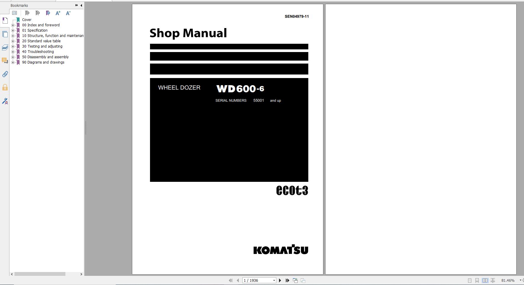 Komatsu Wheel Dozer WD600 6 Shop Manual SEN04979 11 2017
