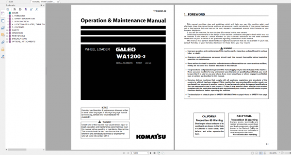 Komatsu Wheel Loader GALEO WA1200 3 Operation Maintenance Manual TEN00069 02 2007