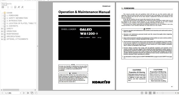 Komatsu Wheel Loader Galeo WA1200 3 Operation Maintenance Manual PEN00074 02 2007