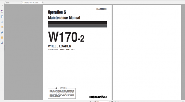 Komatsu Wheel Loader W170 2 Operation Maintenance Manual SEAM384C00