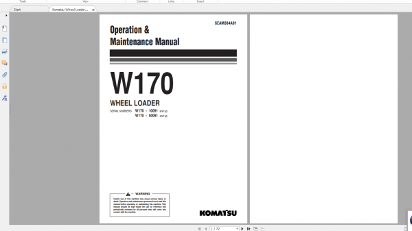 Komatsu Wheel Loader W170 Operation Maintenance Manual SEAM384A01