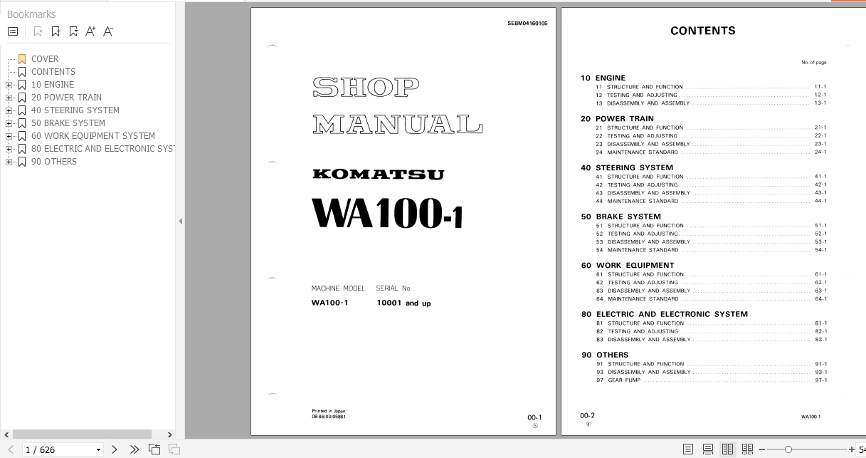 Komatsu Wheel Loader WA100 1 Shop Manual SEBM04160105