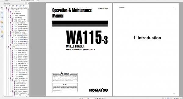 Komatsu Wheel Loader WA115 3 Operation Maintenance Manual VEAM120100