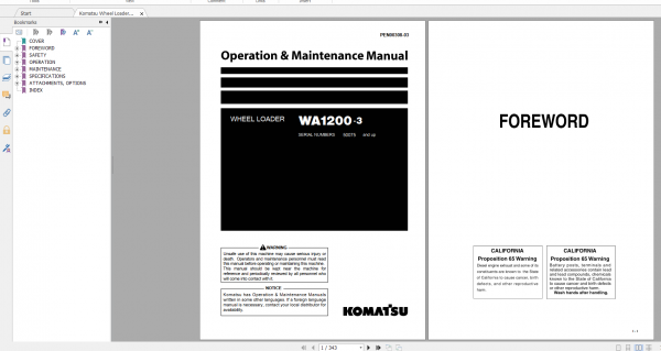 Komatsu Wheel Loader WA1200 3 Operation Maintenance Manual PEN00308 03 2009