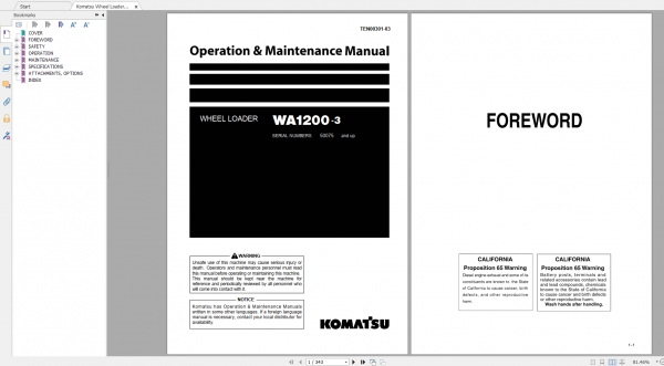 Komatsu Wheel Loader WA1200 3 Operation Maintenance Manual TEN00301 03 2009