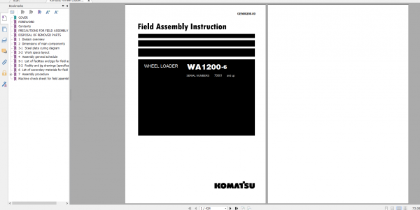 Komatsu Wheel Loader WA1200 6 Field Assembly Instruction GEN00208 00 2019
