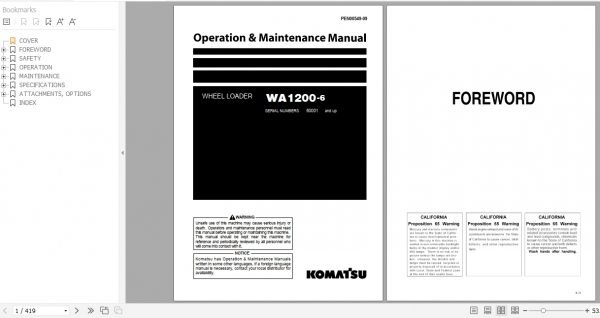 Komatsu Wheel Loader WA1200 6 Operation Maintenance Manual PEN00549 09 2019