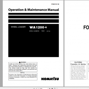 Komatsu Wheel Loader WA1200 6 Operation Maintenance Manual PEN01167 00 2019