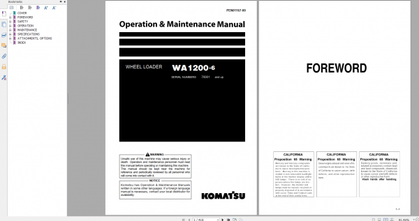 Komatsu Wheel Loader WA1200 6 Operation Maintenance Manual PEN01167 00 2019
