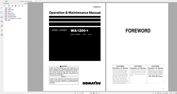 Komatsu Wheel Loader WA1200 6 Operation Maintenance Manual TEN00859 00 2019