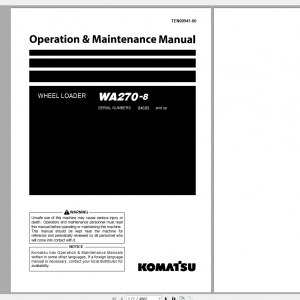 Komatsu Wheel Loader WA270 8 Operation Maintenance Manual TEN00941 00 2020