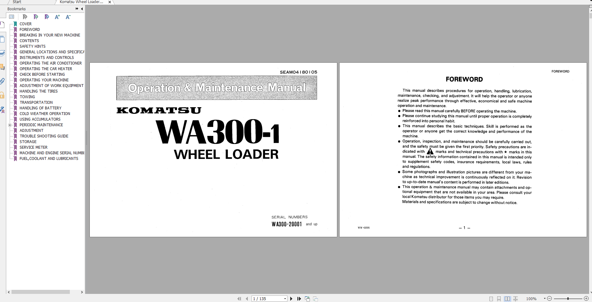 Komatsu Wheel Loader WA300 1 Operation Maintenance Manual SEAM04180105