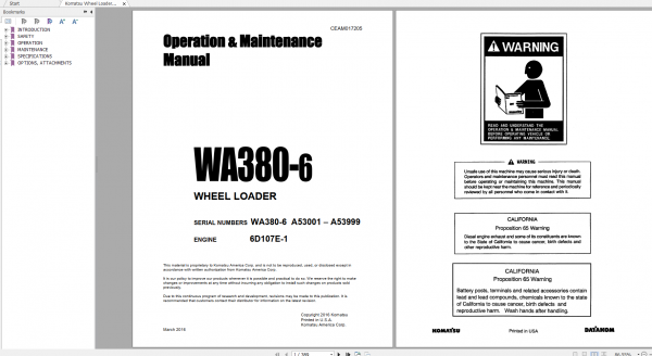 Komatsu Wheel Loader WA308 6 Engine 6D107E 1 Operation Maintenance Manual CEAM017205 2016
