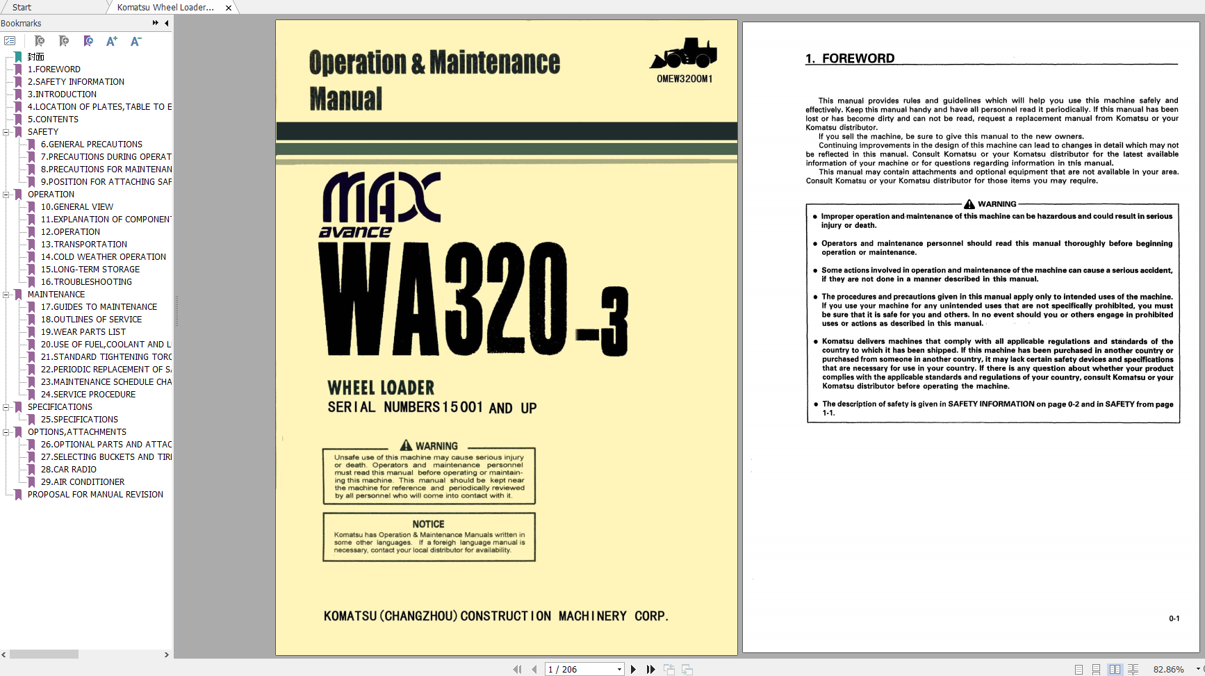 Komatsu Wheel Loader WA320 3 Operation Maintenance Manual OMEW3200M1