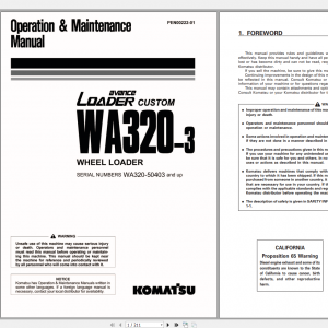 Komatsu Wheel Loader WA320 3 Operation Maintenance Manual PEN00222 01 2007