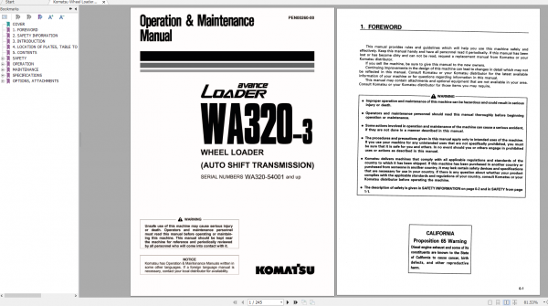 Komatsu Wheel Loader WA320 3 Operation Maintenance Manual PEN00260 00 2007