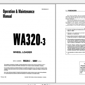Komatsu Wheel Loader WA320 3 Operation Maintenance Manual SEAM006101 1998