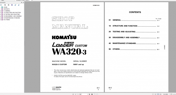 Komatsu Wheel Loader WA320 3 Shop Manual SEBM010303 2007