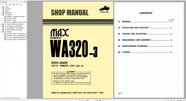 Komatsu Wheel Loader WA320 3 Shop Manual SMEW3200M0