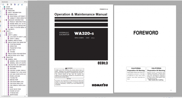 Komatsu Wheel Loader WA320 5 Operation Maintenance Manual PEN00575 C4 2018