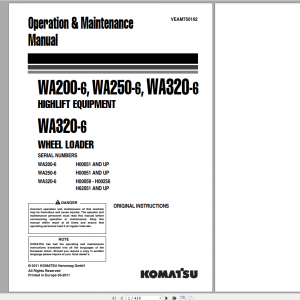 Komatsu Wheel Loader WA320 6 WA250 6 WA320 6 Operation Maintenance Manual VEAM750102 2011