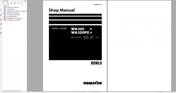 Komatsu Wheel Loader WA320 6 WA320PZ 6 Shop Manual SEN03911 07 2009