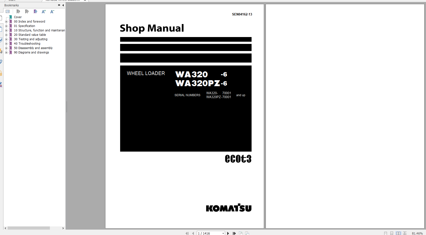 Komatsu Wheel Loader WA320 6 WA320PZ 6 Shop Manual SEN04162 13 2018