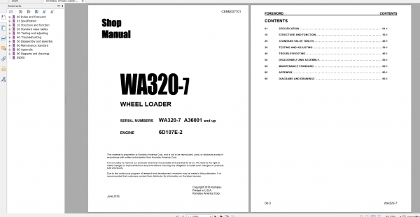 Komatsu Wheel Loader WA320 7 Engine 6D107E 2 Shop Manual CEBM027701 2016