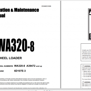Komatsu Wheel Loader WA320 8 Engine 6D107E 3 Operation Maintenance Manual CEAM031606 2020