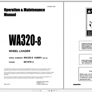 Komatsu Wheel Loader WA320 8 Engine 6D107E 7 Operation Maintenance Manual CEAM031600 2016