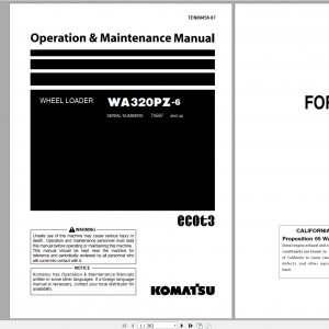 Komatsu Wheel Loader WA320PZ 6 Operation Maintenance Manual TEN00458 07 2019