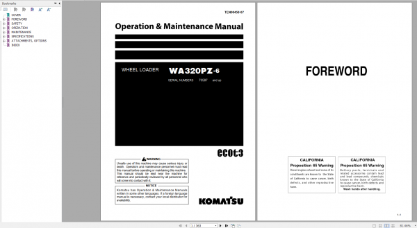 Komatsu Wheel Loader WA320PZ 6 Operation Maintenance Manual TEN00458 07 2019