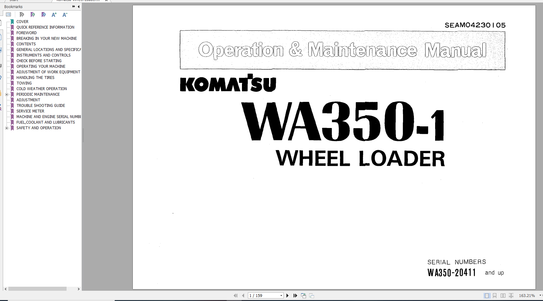 Komatsu Wheel Loader WA350 1 Operation Maintenance Manual SEAM04230105